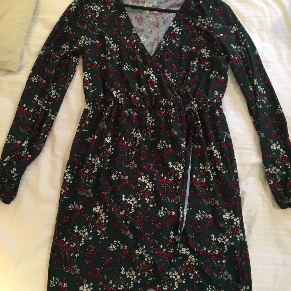 Green flower print dress